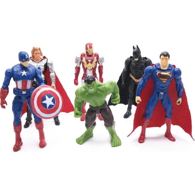 Figurky na dort Avengers, 6 ks, Iron man, Superman, Kapitán America, Hulk, Batman a Thor - Cakesicq