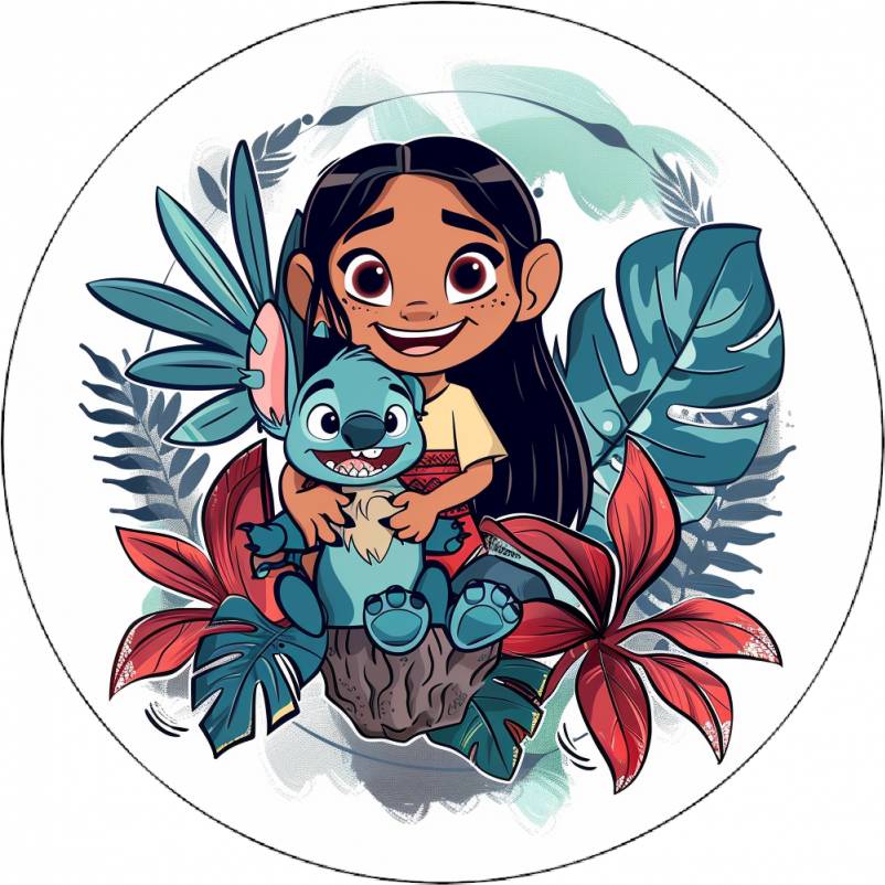 Jedlý papír Lilo a Stitch s květinami 19,5 cm - Pictu Hap