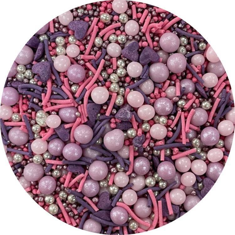 4Cake Cukrové zdobení stříbrné, růžové a fialové Lilac (90 g) Besky edice - dortis