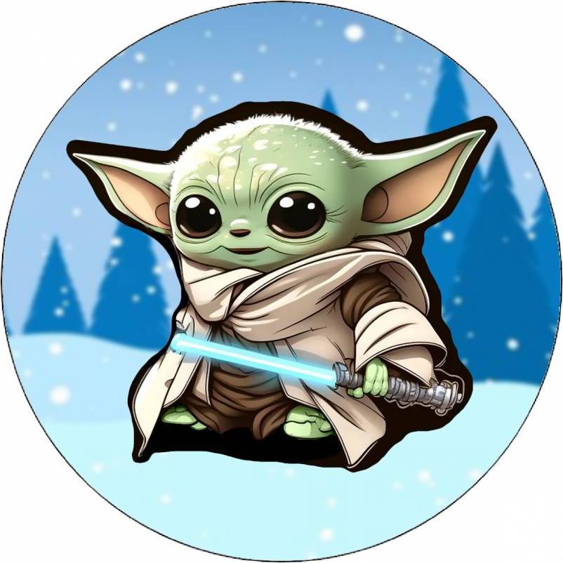 Jedlý papír Mandalorian Baby Yoda v zimě 19,5 cm - Pictu Hap